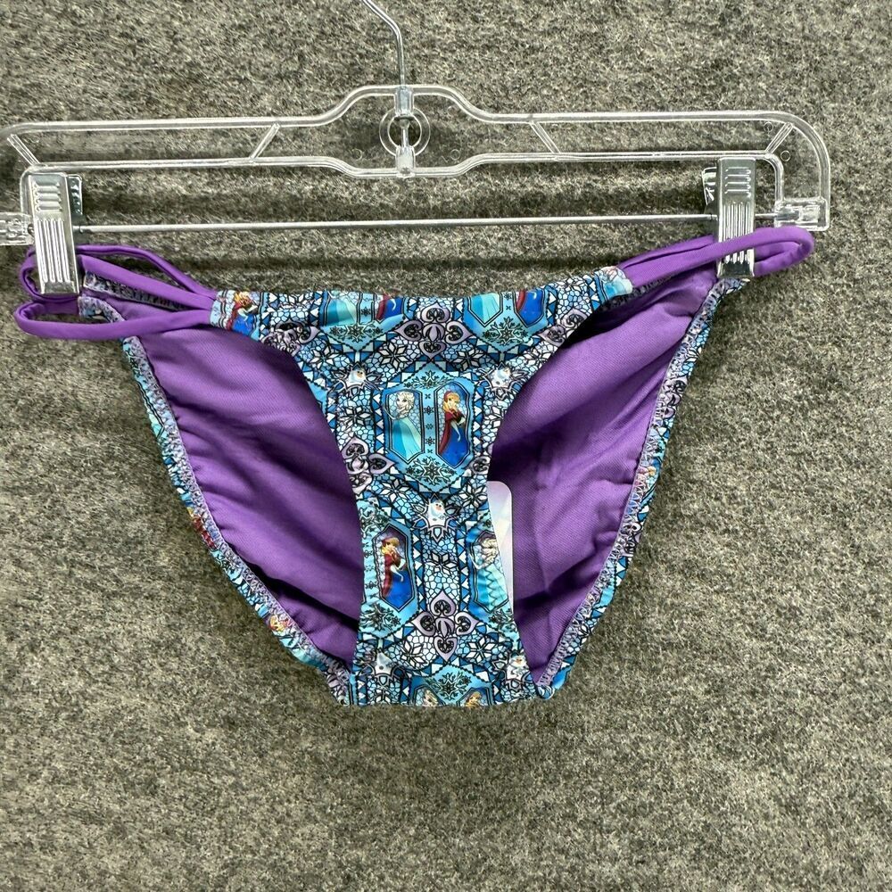 New Disney Bikini Bottom Girls S Small Blue Frozen Print Lined Pull On Swimwear